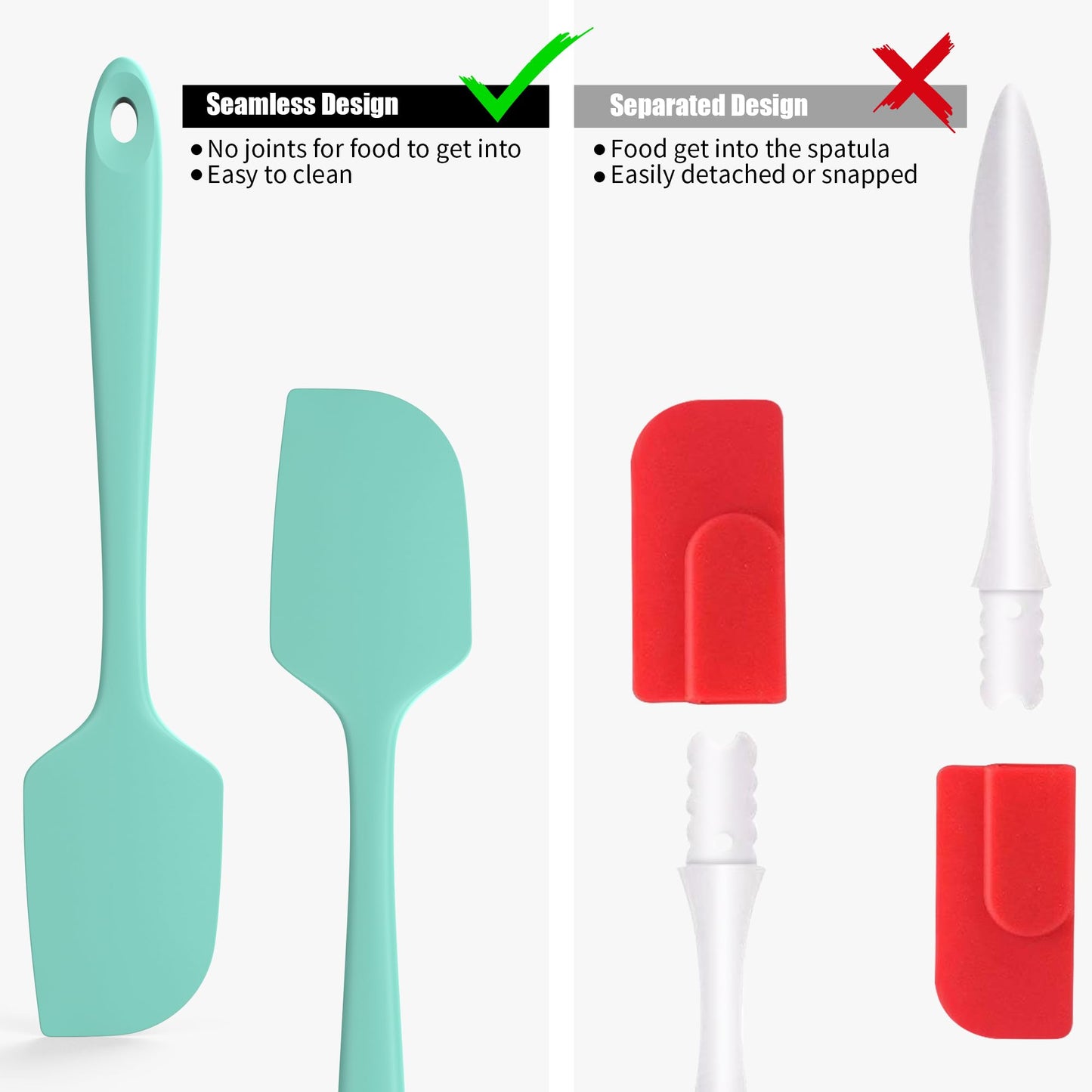 4-Piece Silicone Spatula Scrapers: Doosu 600°F Heat Resistant Food Grade Kitchen BPA Free Rubber Baking Cooking Tool Nonstick Utensil Set for Mixing, Scraping, Folding, Stirring, Serving (Multi-4)