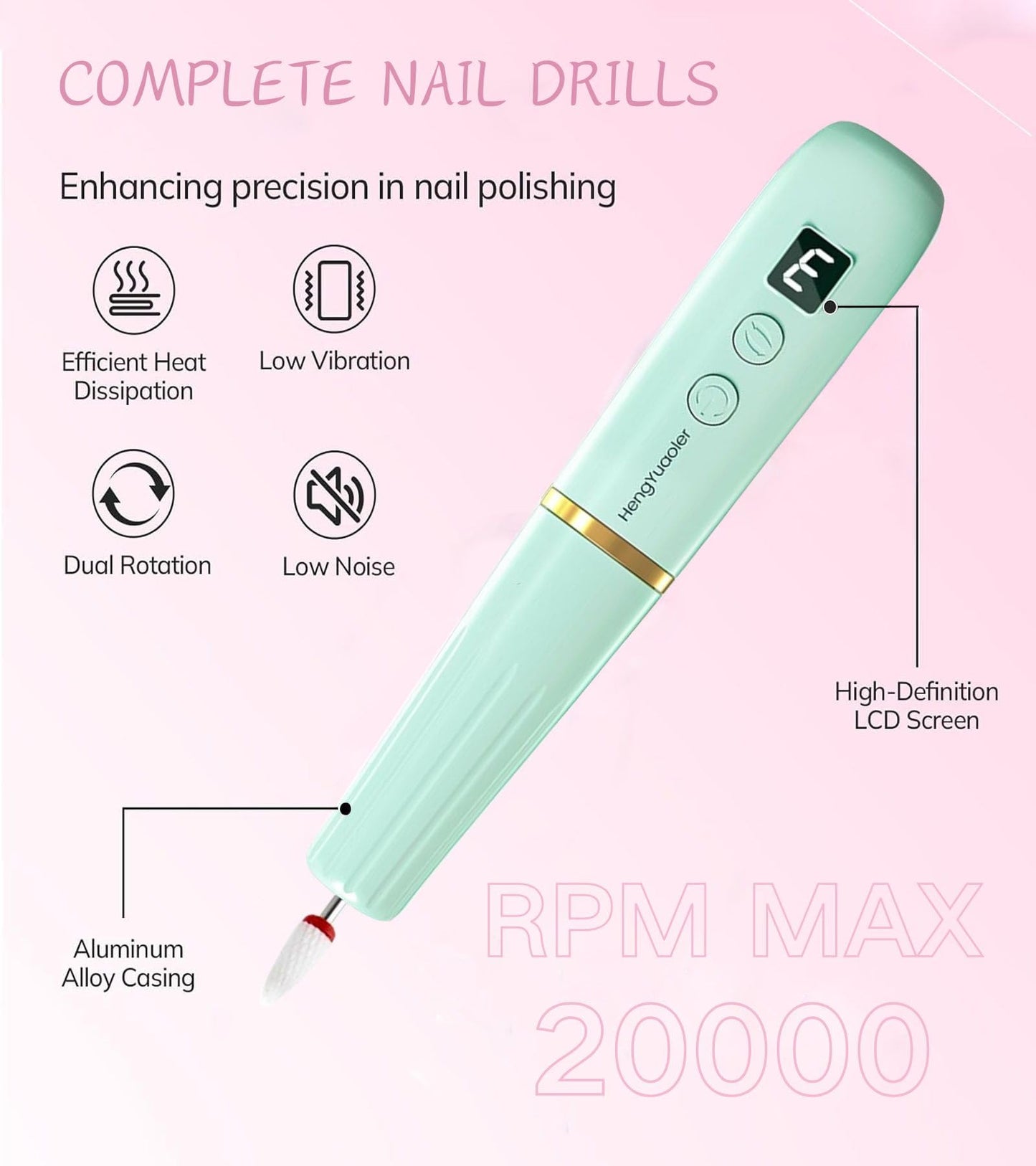 HengYuaoler Electric Nail Drill Machine File Efile Set for Acrylic Gel Nails Portable Nail Drill Machine Kit Rechargeable Pedicure Tools for Hand Feet Manicure Pedicure Tools Polishing Set(Blue)