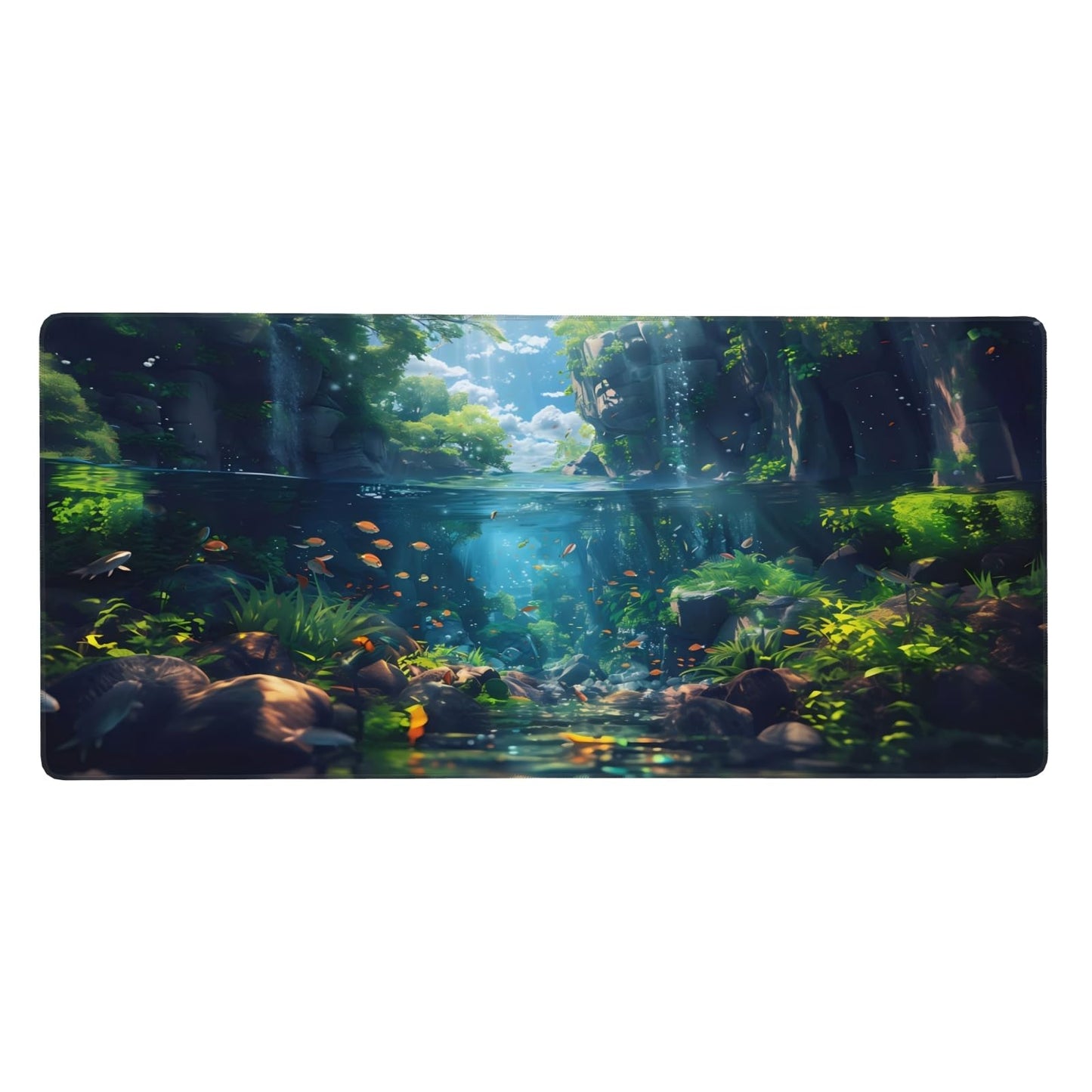 OnengMu XXL Gaming Mouse Pad 35.4x15.7 inch, Landscape Anime Theme Desk Mat,Large Mousepad for Wireless Mouse Office Desk Accessories (Water Plant)