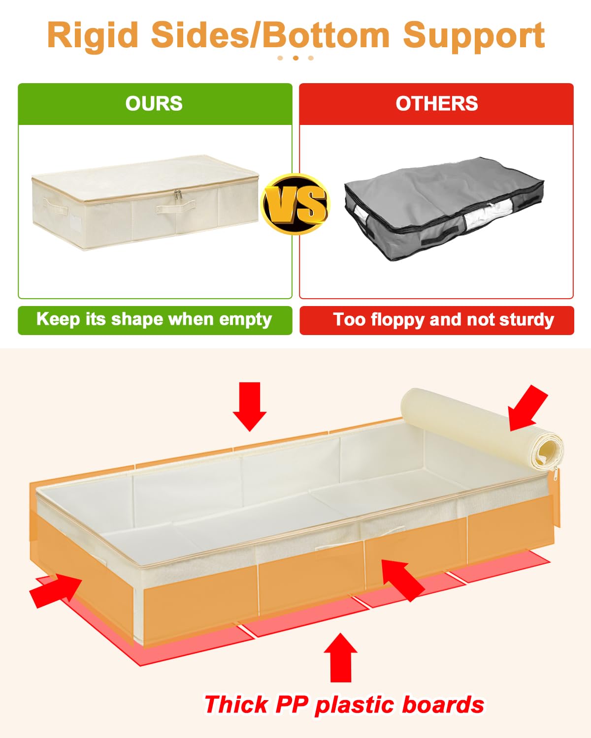 punemi Underbed wedding dress storage box, 2 Pack Clothing Storage Bags W/Upgraded Handles, Large Capacity Underbed Shoe Container Organizer for Blanket, Pillows, Comforters & Quilts, Beige