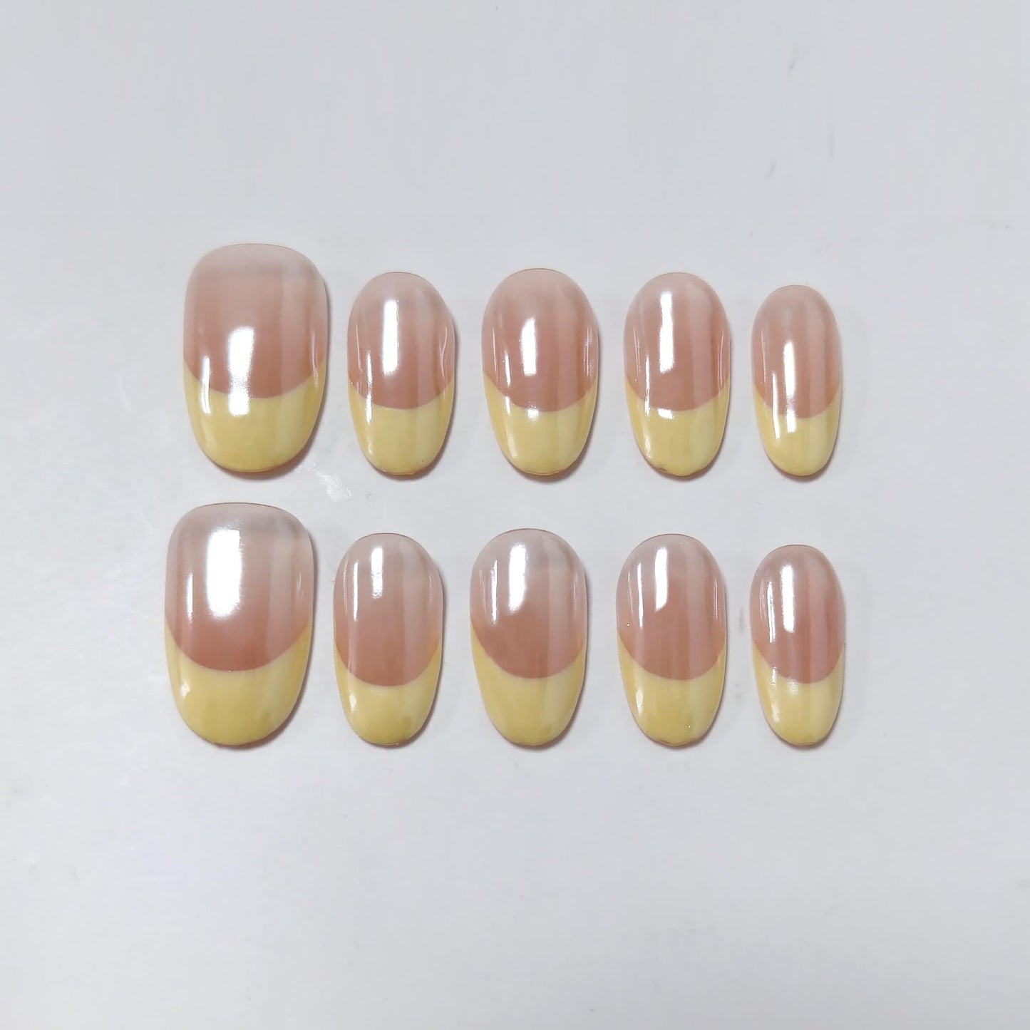 TENPAL Aurora Pastel Yellow French Tips Press on Nails Short Oval Minimalist & Reusable False Nails for Everyday Luxury | Clean Chic Style(S)