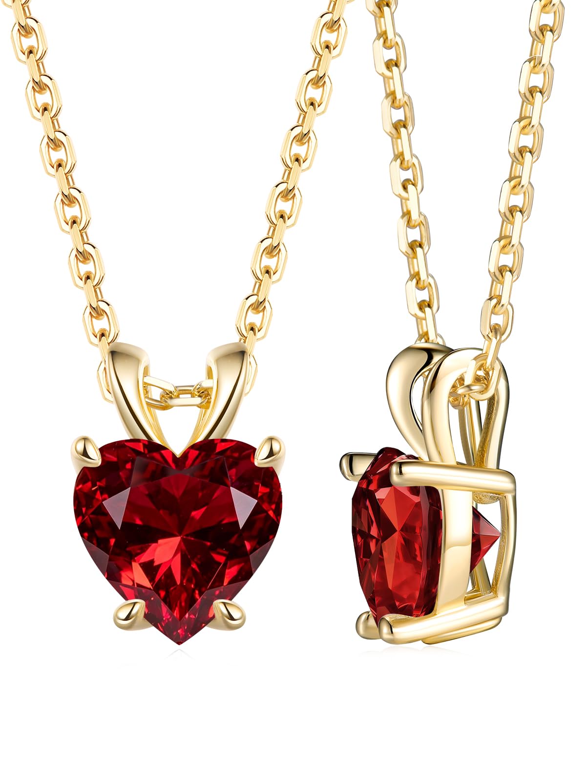 CYW 1 Carat Red Ruby Small Gold Heart Necklace for Women 925 Sterling Silver Solitaire Pendant Necklace