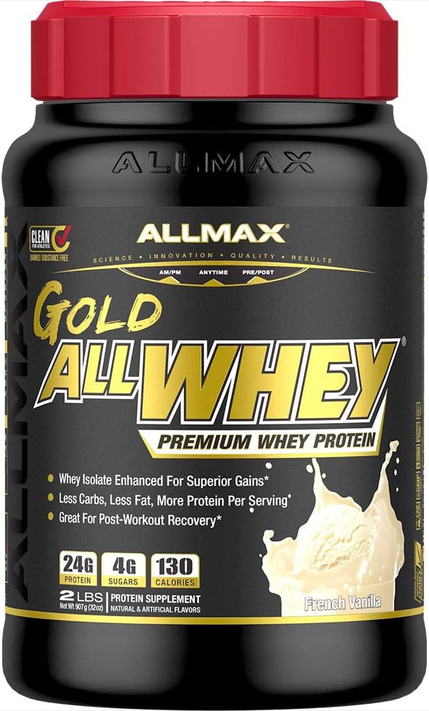 ALLMAX Nutrition Gold ALLWHEY, French Vanilla - 2 lb - 24 Grams of Protein Per Scoop - Gluten Free, Low Carb & Low Sugar - Approximate 30 Servings