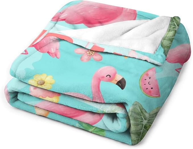 Custom Flamingo Blankets Gifts with Name - 30 x 40 Inches Cute Throw for Boys - Green Soft Fuzzy Plush Flamingo Blankets for Chair