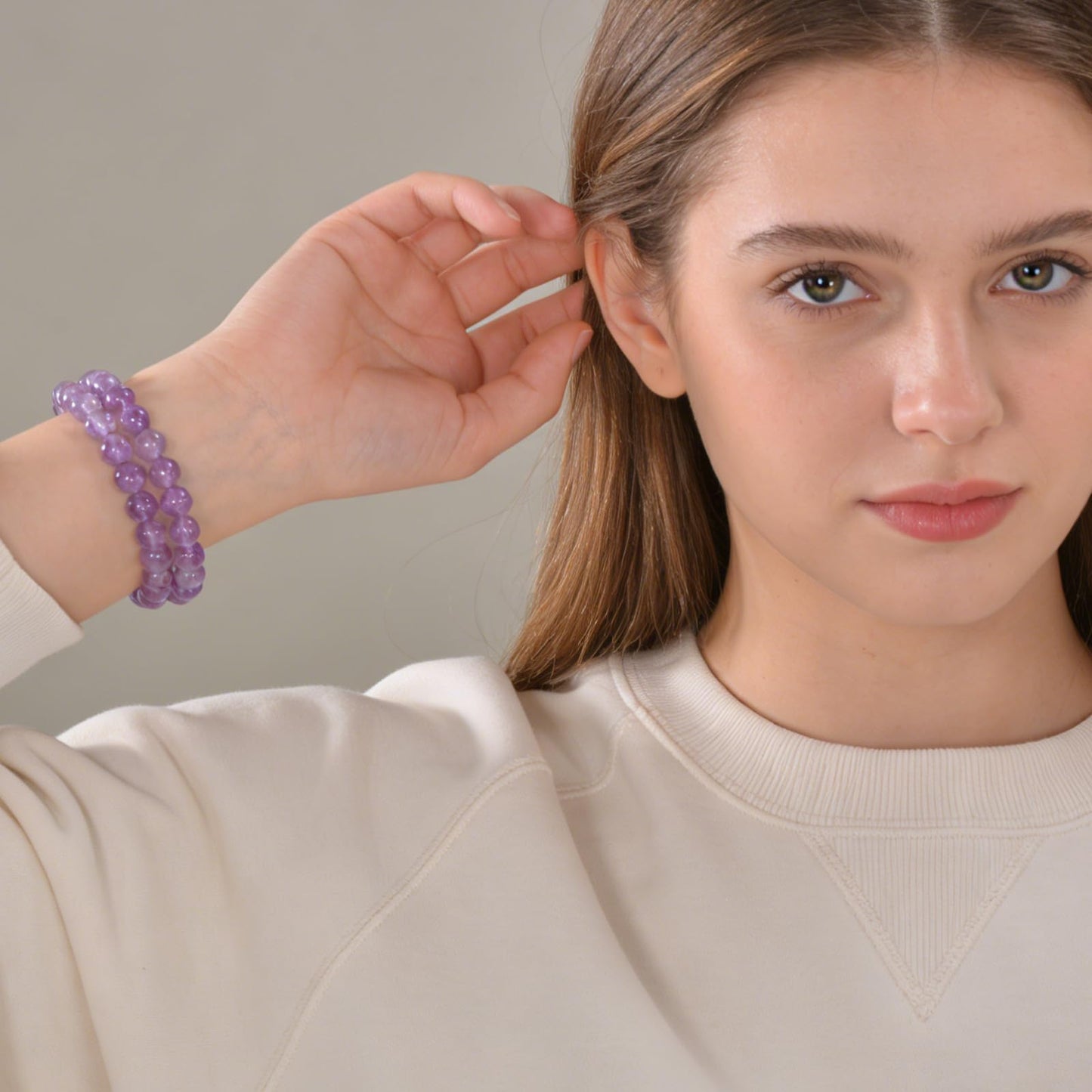 Aluckiss 8mm Amethyst Beaded Bracelet for Women Men Natural Round Beaded Amethysts Stone Healing Stretch Bracelets Elastic Handmade Polished Gemstone Beads Bracelet