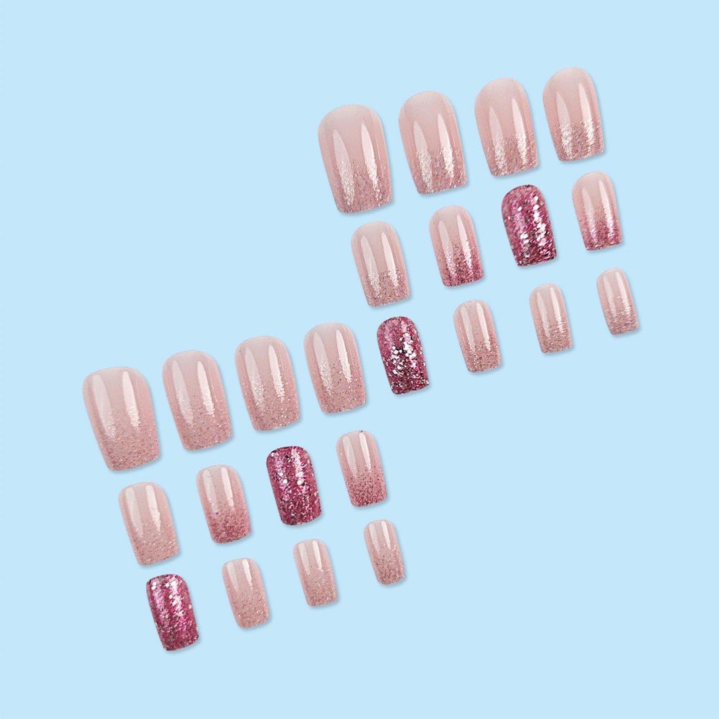 French Tip Press on Nails Short Square Purple Glitter Ombre Fake Nails Press ons Glossy Acrylic Glitter Gradient Glue-on Nails for Women 24 Pcs
