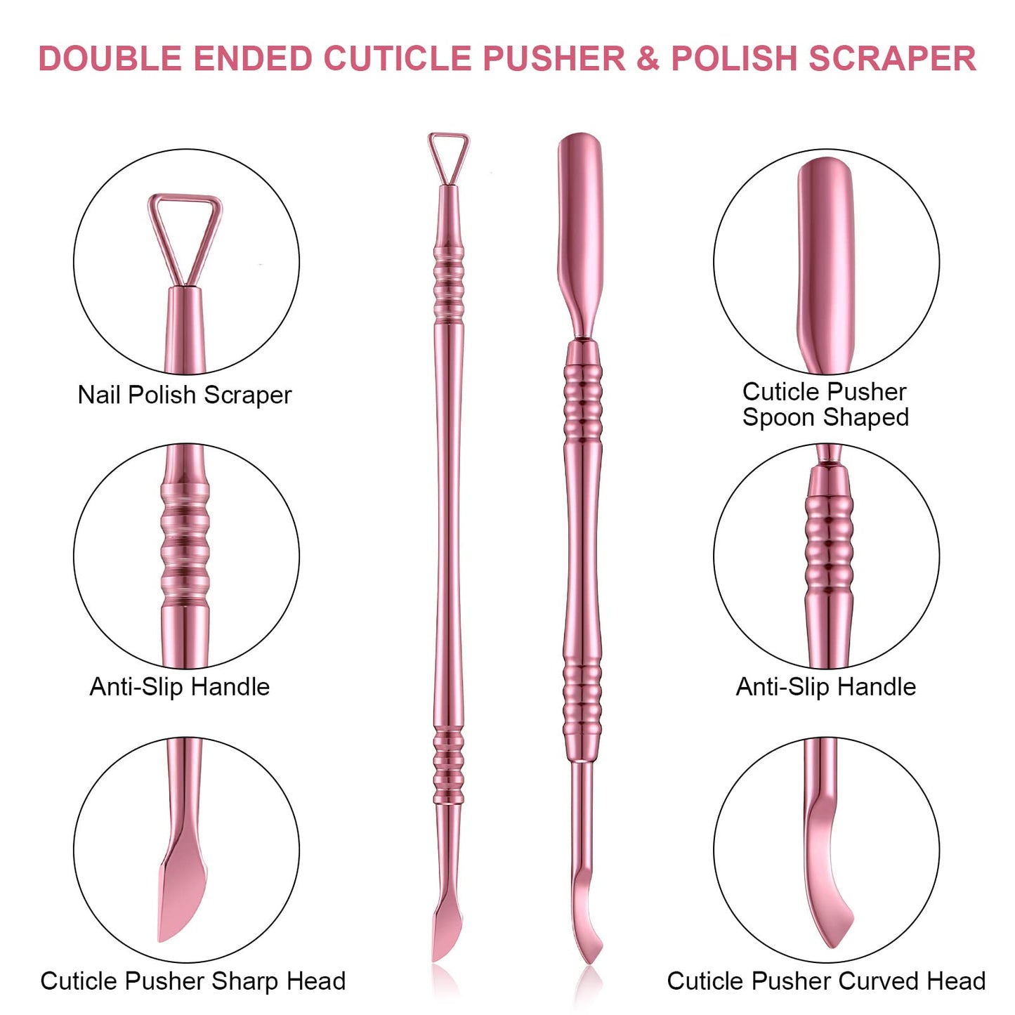 Mudder Acrylic Nail Clippers Kit False Nails Tips Cutter Professional Cuticle Trimmer Nipper Cutter Pusher Remover Stainless Steel Manicure Pedicure Art Tools Set Salon Home(Pink Rose)