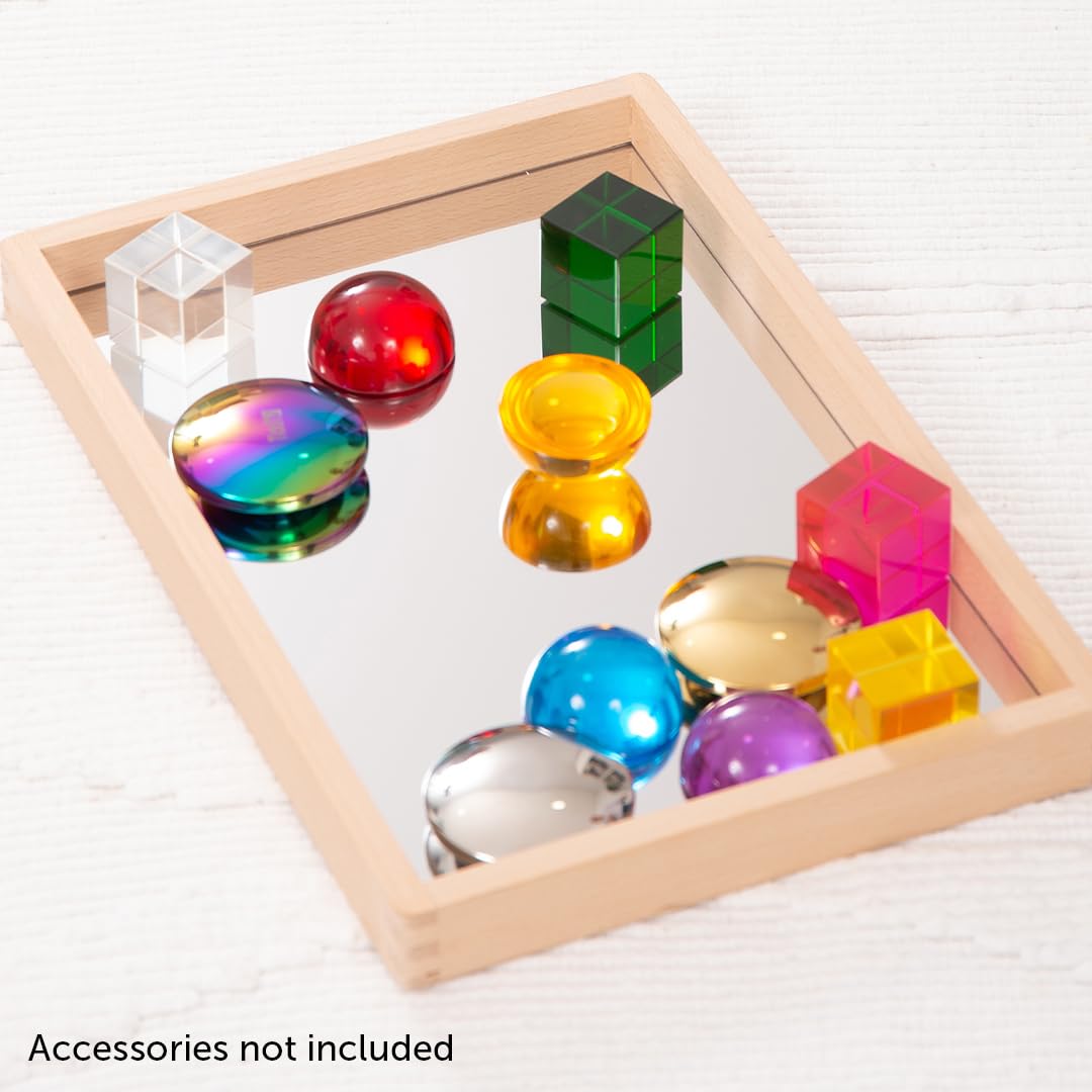 TickiT Small Wooden Mirror Tray - Explore Reflection, Symmetry and Patterns - for All Ages - Add Reflection to Any Sensory Activity Station