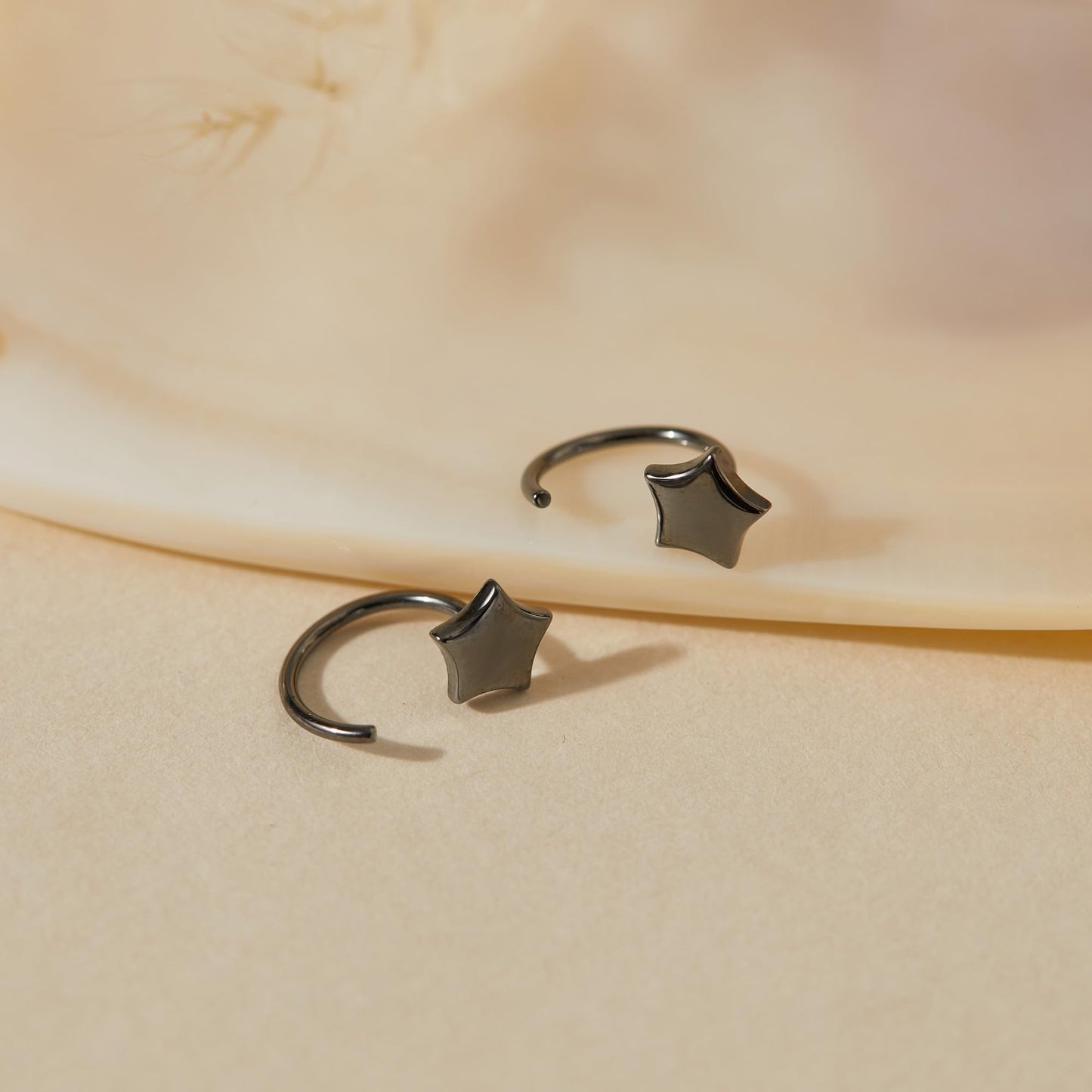 CHIC & ARTSY Backless Earrings for Women 925 Sterling Silver Half Huggie Hoop Earrings Ardant Stay Close Hoops Black Star No Back Earrings