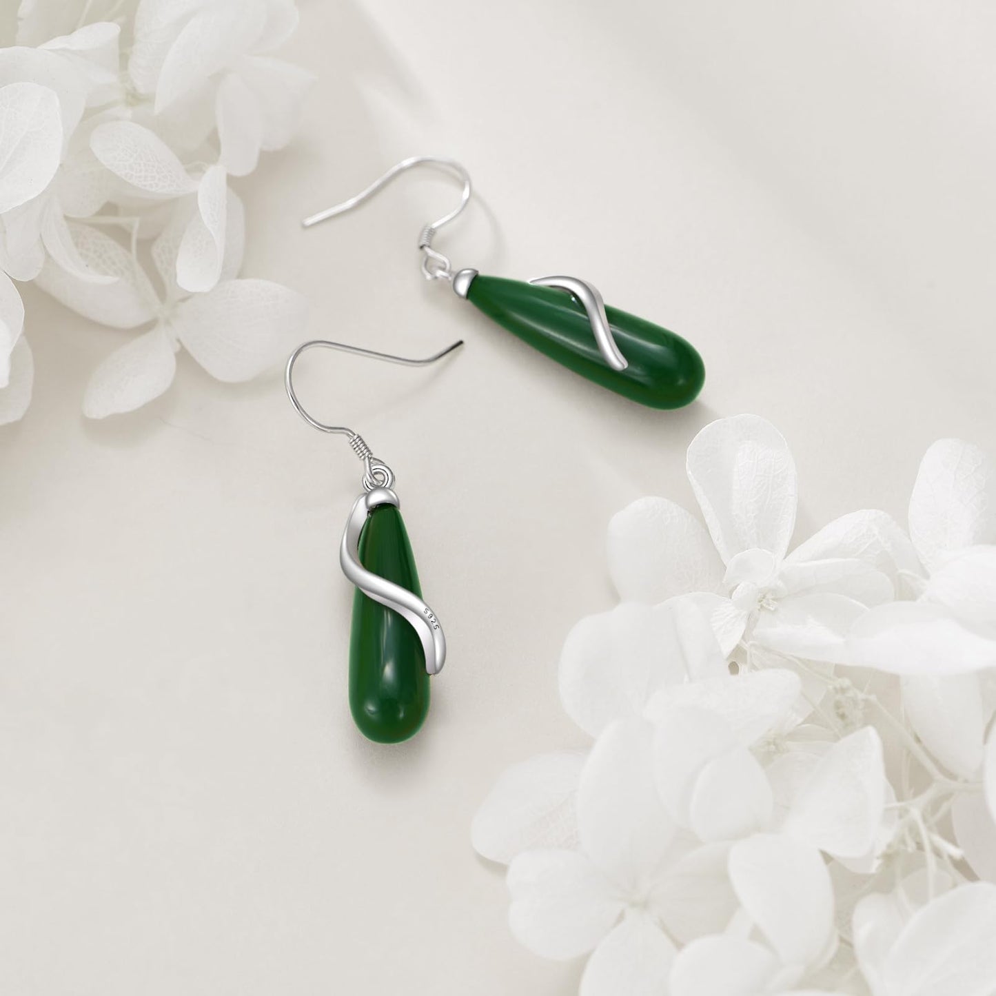 POPLYKE Teardrop Jade Dangle Earrings for Women 925 Sterling Silver Jade Earrings Infinity Spiral Jewelry Gifts for Her