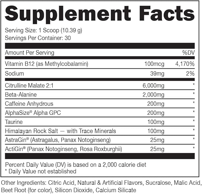 Bucked Up Pre Workout 6 Grams Citrulline, 2 Grams Beta Alanine, and 3 Other Registered trademarked Ingredients (Red Raz)