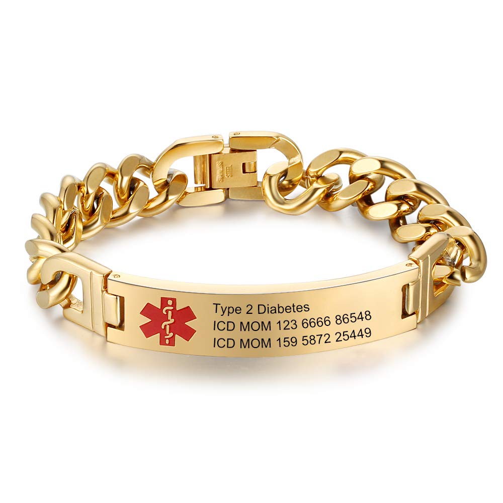 Giftider Custom Medical Alert Bracelet Engraved Emergency ID Stainless Steel Bracelets for Adults Men Women 7.5-8.5-9.8 Inch