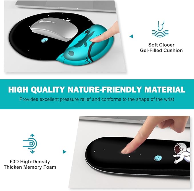 Gaming Mouse Pad, Large Desk Mat, Cute Desk Pad Protector, 4in1 XXL Mousepad + Keyboard Wrist Rest+Mouse Wrist Rest+Coaster Set with Ergonomic Desk Pad for Home Office PC Computer, Cool Space Alien