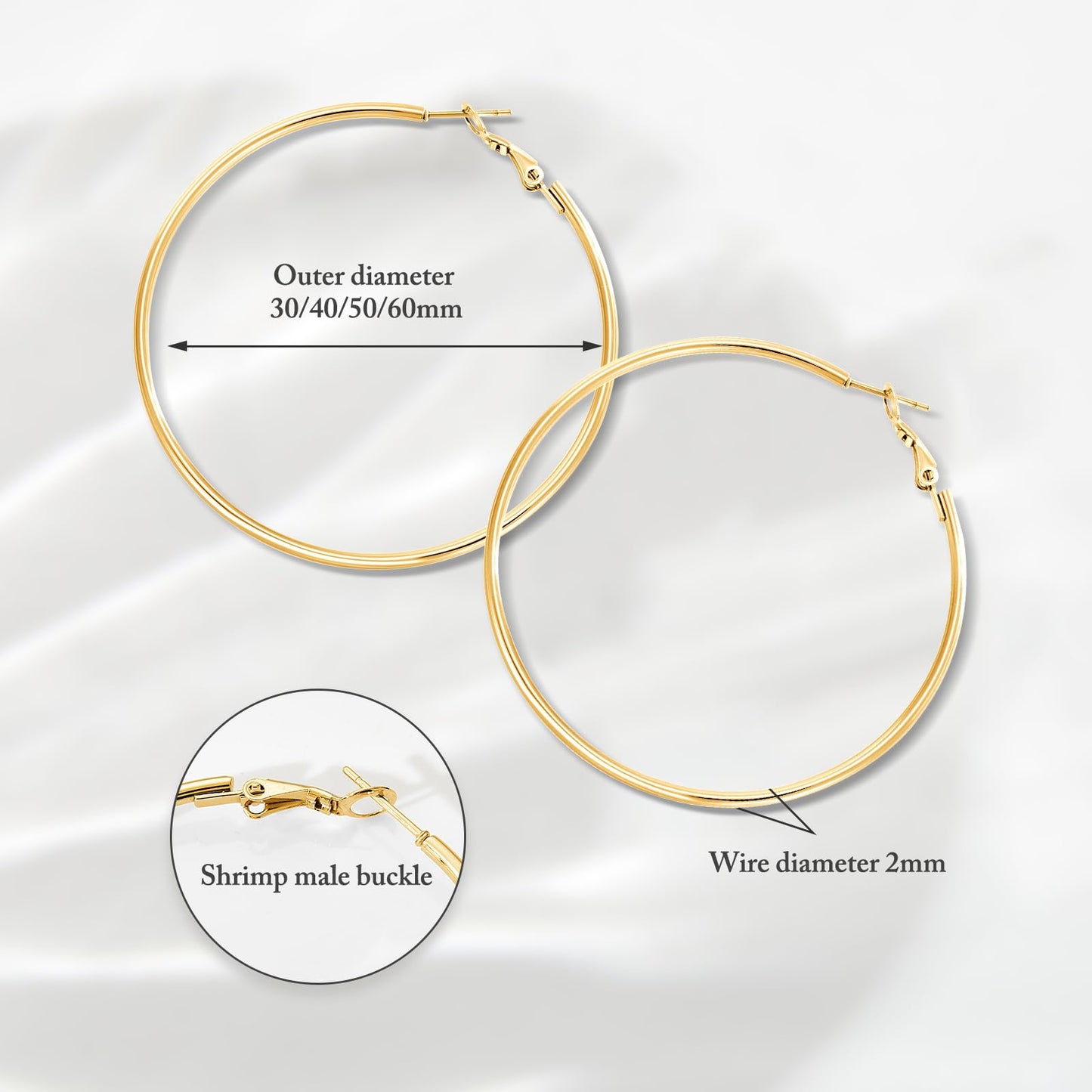 PICKBEAU Gold Dangle Hoop Earrings for Women, 14K Gold Plated Stainless Steel Earrings Drop Hypoallergenic Hoops Earrings(40mm)