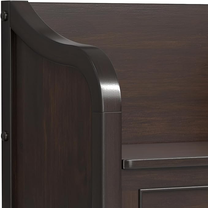 SIMPLIHOME Connaught Entryway Storage Bench - 30 inch Wide Solid Wood Small Storage Seat in Chestnut Brown, Traditional Bench for Entryway or Living Room with Lift-Up Lid and Decorative Trim
