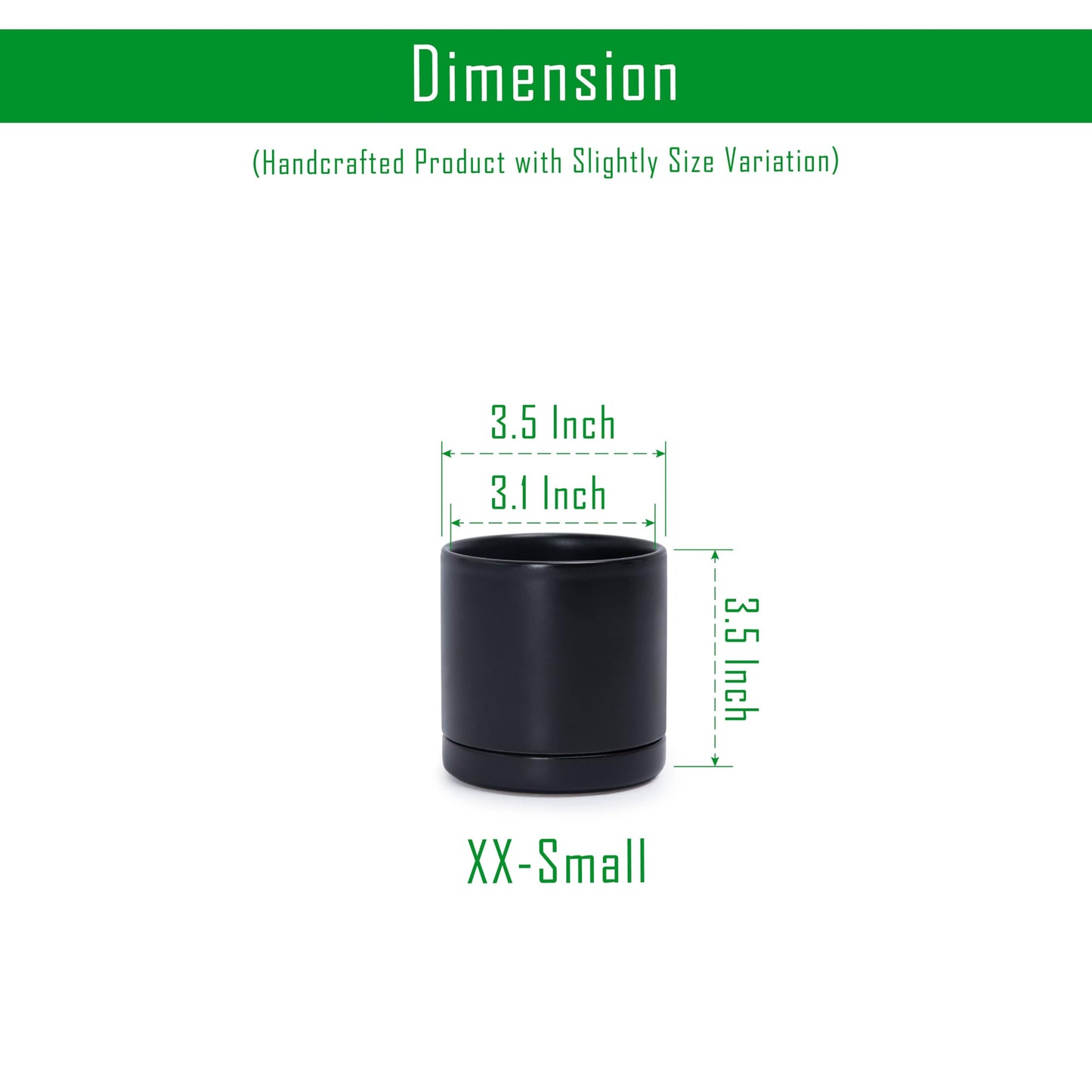 D'vine Dev Set of 2 Plants Pots, 3.5 Inch Ceramic Planter Pot for Plants with Drainage Hole and Saucer, Black, 94-V-A-2