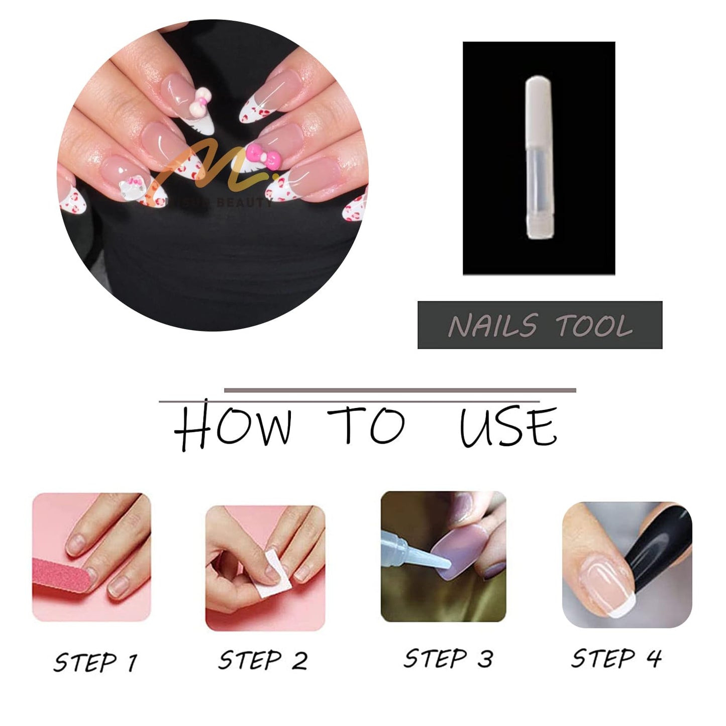 MISUD Press on Nails - Medium Almond Glue on Nails with Pink Cheetah, Acrylic Cute Cat Design 24 pcs