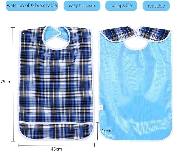 Adult Bibs, Waterproof Bib Clothing Protector with Crumb Catcher, Reusable Dining Bibs for Elderly, Men Women