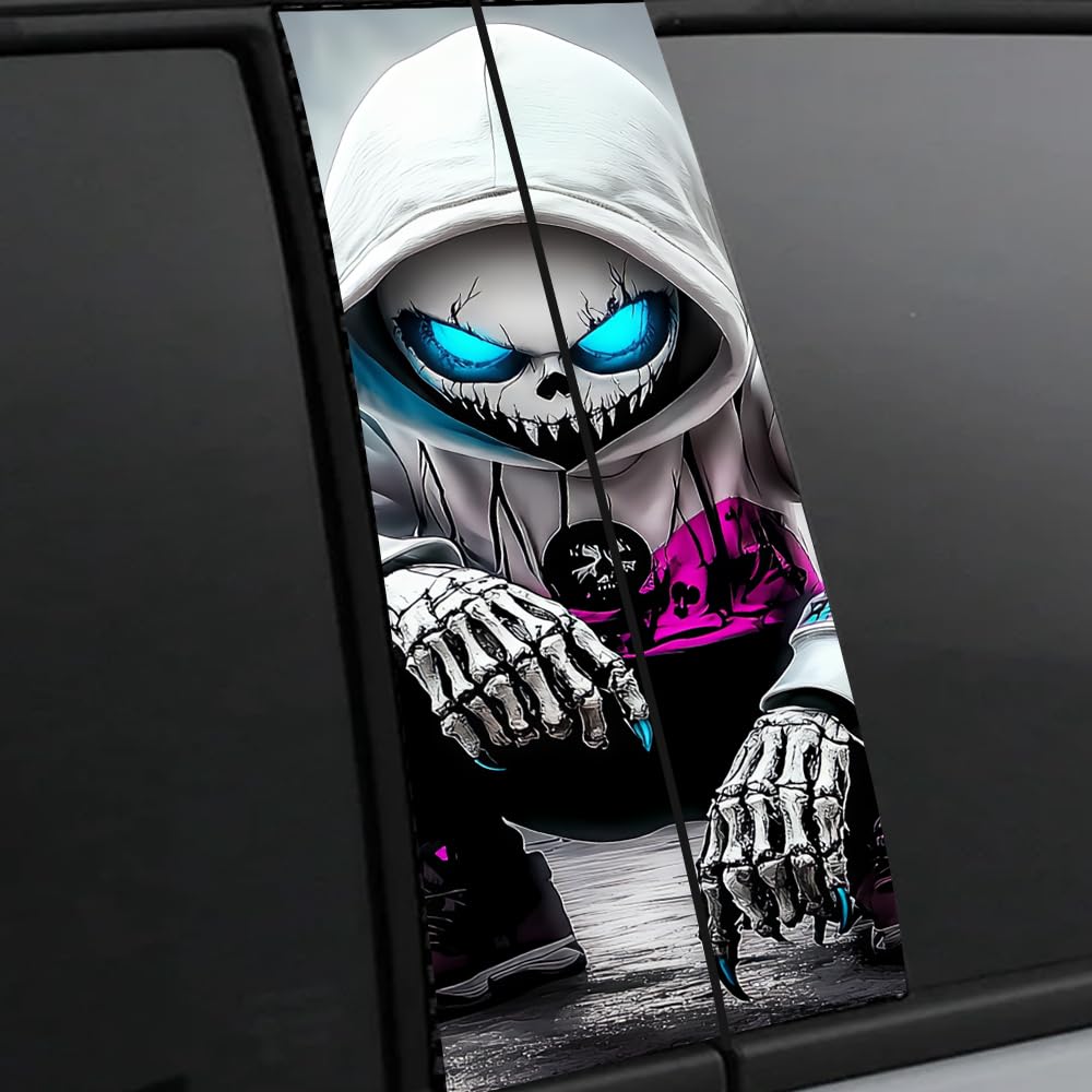 2 Pack Horror Child Killer Sticker,Spider Wolf Car Center Pillar Decals,Scary Car B-Pillar Stickers Door Window Posts Trim 11in*18.89in (Skull Child)