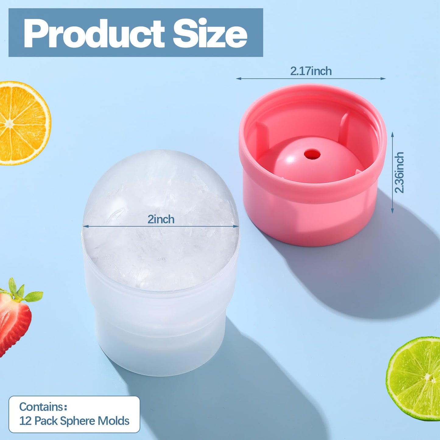 SiliFine 12 Pcs Silicone Sphere Ice Ball Mold Maker, Stackable Easy Release Circle Round Ice Cube Mold with Lids for Whiskey, Cocktails, Bourbon, and Drinks(Blue, Pink, White)