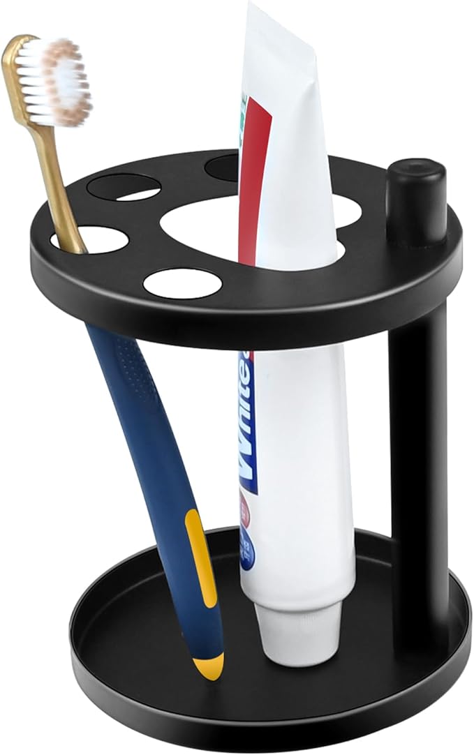 Metal Toothbrush Holder Stand for Bathroom, 5 Ventilated Slots Hold Manual Toothbrushes, Razor, Toothpaste, Bathroom Toothpaste Holder Stand Countertop Organizer, Cute Paw Pad Design, Black