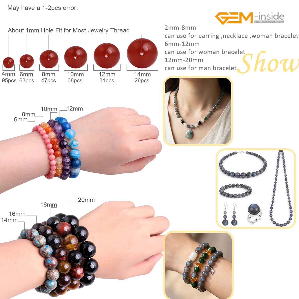GEM-Inside AAA Grade Natural Blue Rainbow Flash Gray Labradorite Gemstone Beads for Jewelry Making Loose Beads 15" (AA Smooth, 8mm)
