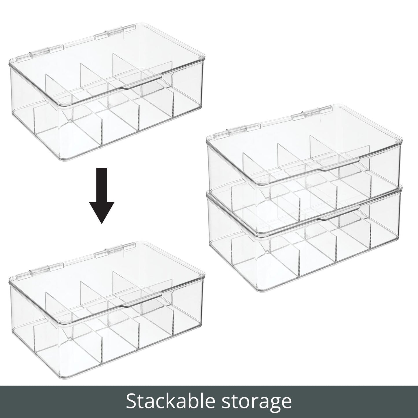 mDesign Plastic First Aid Kit Storage Box with Clear Top Lid for Bathroom, Kitchen, Cabinet, Closet, Drawer - Organizes Medicine, Ointments, Adhesive Bandages, Dental, 8 Divided Sections - Clear