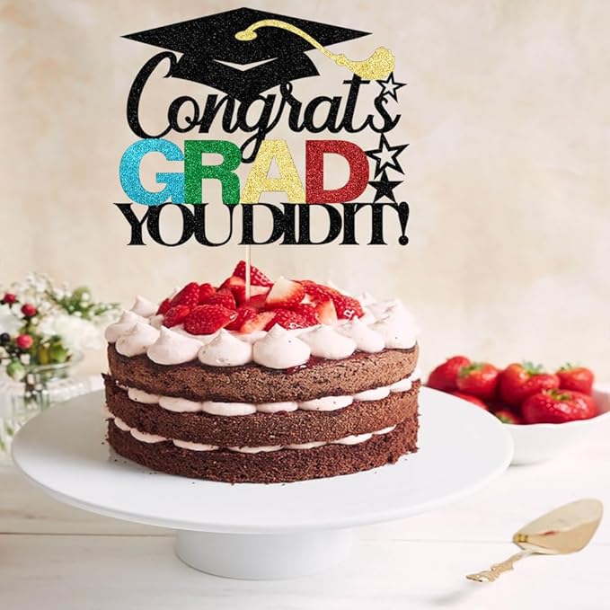 Congrats Grad Black Glitter Cake Topper