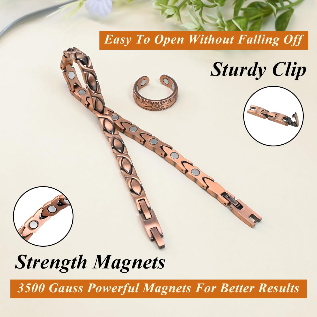 Vicmag Copper Anklet for Women Magnetic Ankle Bracelet with Ultra Strength Magnets 99.9% Solid Copper Gift for Her (Adjustable)