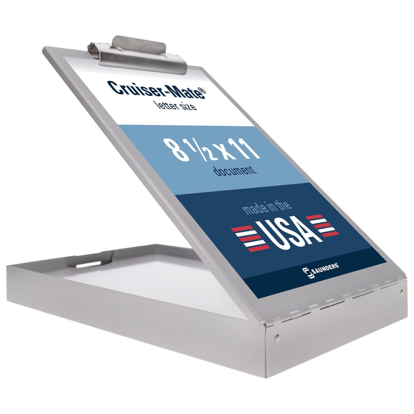 Saunders Cruiser Mate Metal Clipboard with Storage, Dual Tray Aluminum Nursing Folio, Heavy Duty Form Holder for Police & Work, Letter Size Privacy Box with Self-Locking Latch, Silver