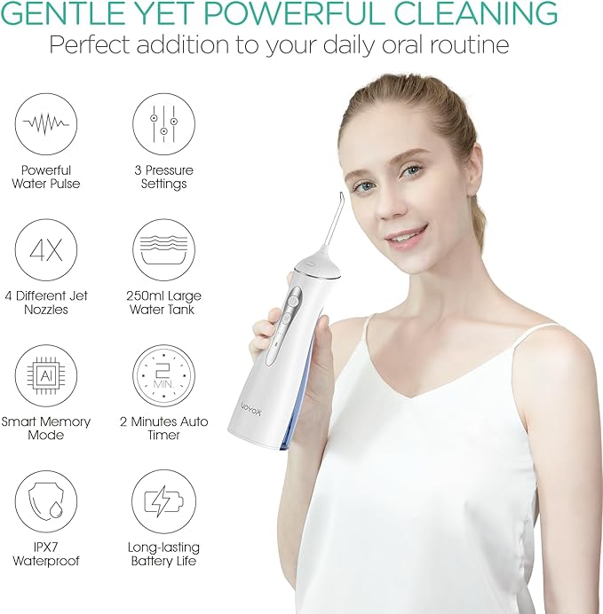 VOYOR-HEALTH Water Dental Flosser for Teeth Cordless, Rechargeable Electric Flosser for Teeth Cleaning and Flossing, Portable Oral Irrigator 3 Modes & IPX7 Waterproof for Travel Home WF400 (Blue)