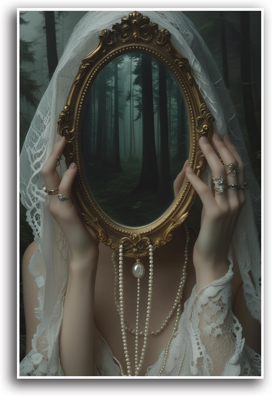 Mirror face covering dark art poster print melancholy gothic painting vintage feminine print victorian style decoration antique art32x48in Frameless