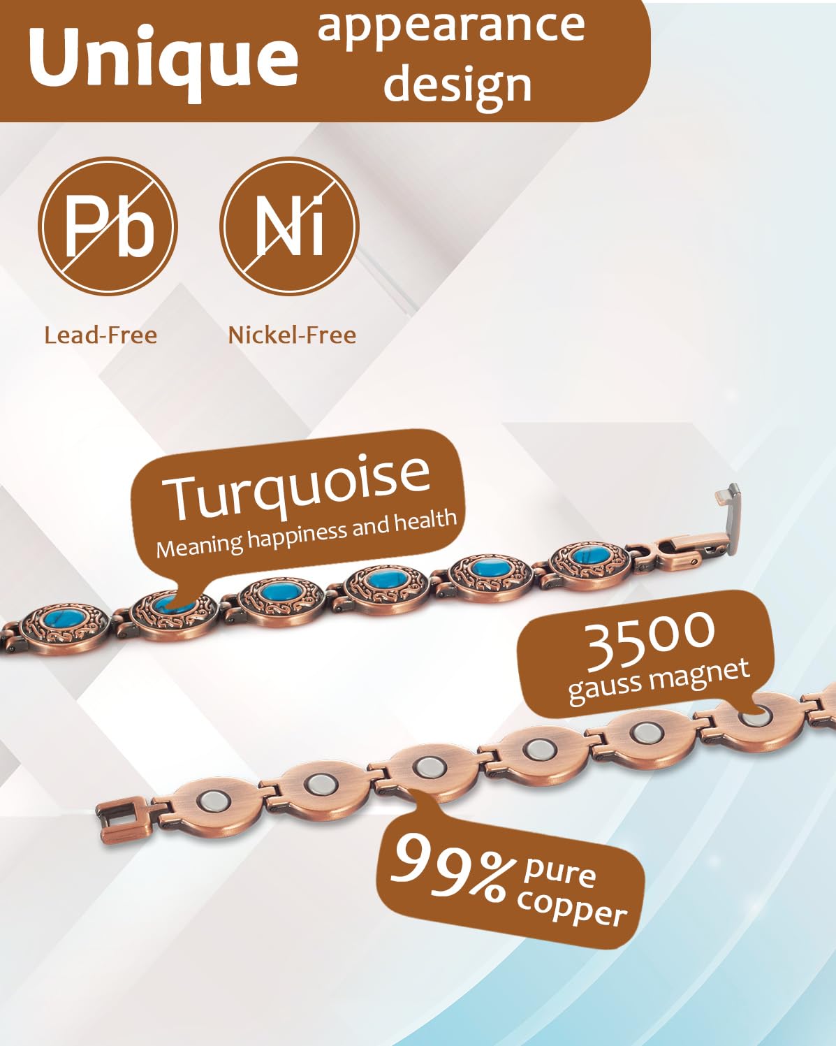 MagVIVACE Copper Bracelet for Women, Magnetic Jewelry with Magnet