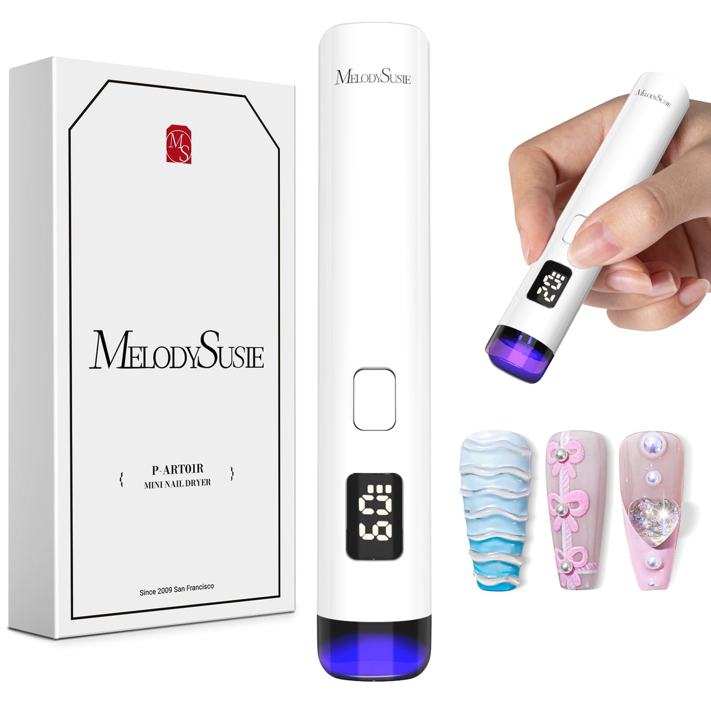 MelodySusie Acrylic Nail Tools Storage Box and Handheld Cordless UV Nail Lamp with LCD Display & Eye-Protection Cover