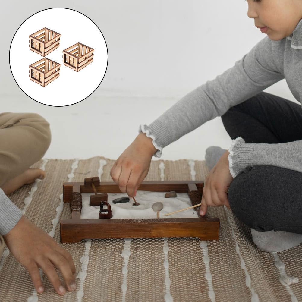 Toyvian 3PCS Miniature Dollhouse mini Baskets Miniature Craft mini Storage Baskets Crate, Wooden Milk