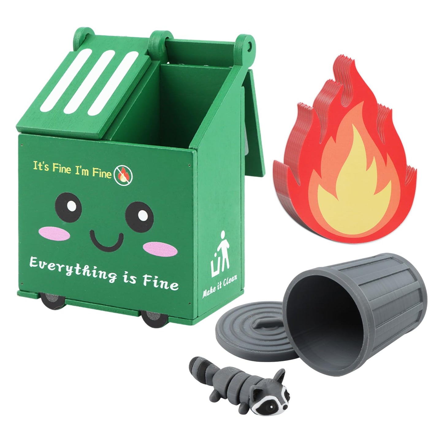 Trivolein Dumpster Fire Pencil Holder with 50 Pcs Flame Note Cards, Funny Dumpster Fire Desk Organizer, Cute Desk Organizer for Office, White Elephant Gag Gift for Coworkers, Men, Women