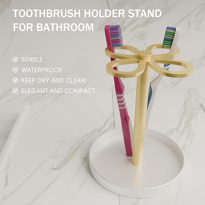 Metal Toothbrush Holders for Bathroom with 4 Slot Black Tooth Brush Holder Stand Countertop Organizer for Family Gold and White