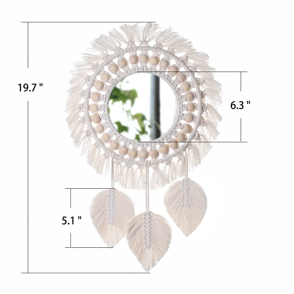 Artilady Macrame Hanging Wall Mirror - Boho Fringe Round Handmade Decorative Acrylic Mirror for Apartment Living Room Bedroom Baby Nursery Home Decor (Leaf)