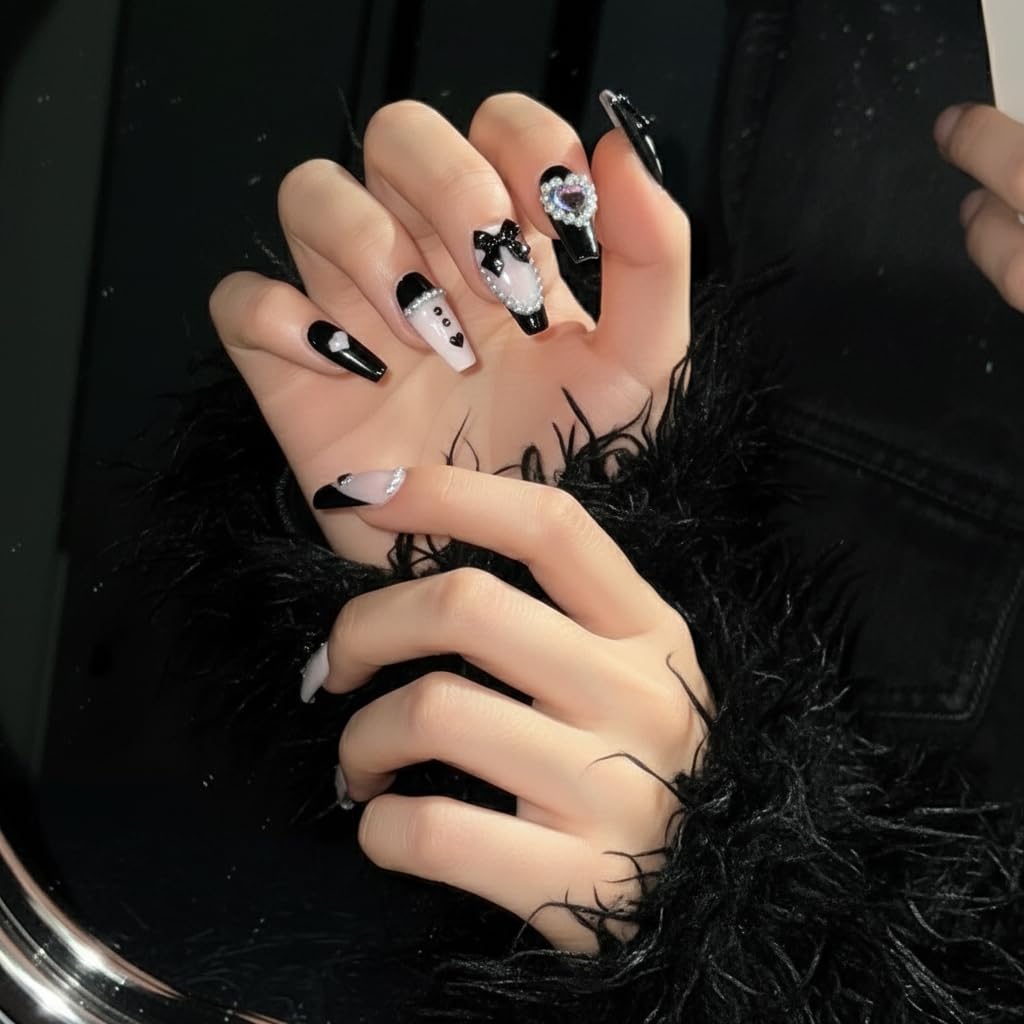 Handmade Press On Nails Bow Reusable Stick On Fake Nails Luxury Elegant Sexy Style For Women Gift With Nail Glue L