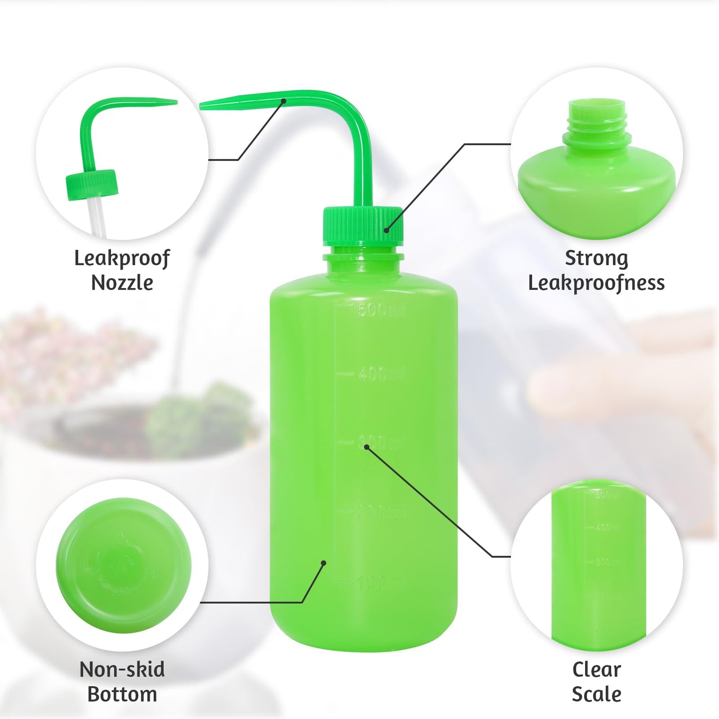 Grosun 4 Packs Tattoo Wash Bottle Water Squirt Squeeze Diffuser Bottles (Green, 500ml)