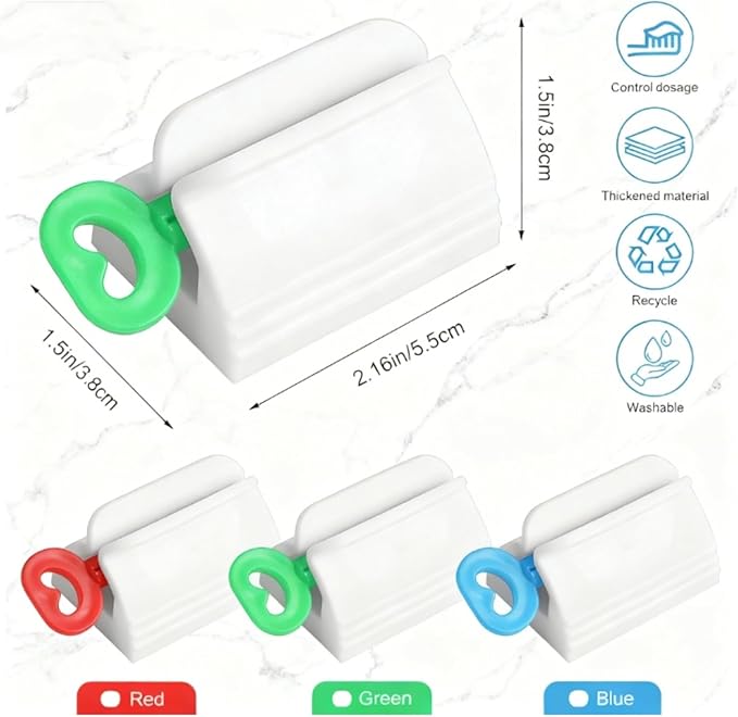 Toothpaste Squeezer and Dispenser, 6-Pack Rolling Key with Rotatable Stand, Wall Mount or Stick Holder for Bathroom, Kitchen, RV Storage Organization
