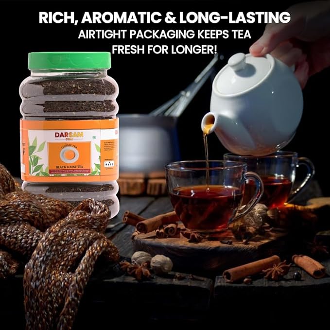 Darsam Assam Black Tea 17.6 oz (500 g) Whole Leaf, Single-Origin, Unblended Loose Leaf, Bold & Aromatic Daily Brew, Airtight Jar for Freshness, Non-GMO, Gluten-Free