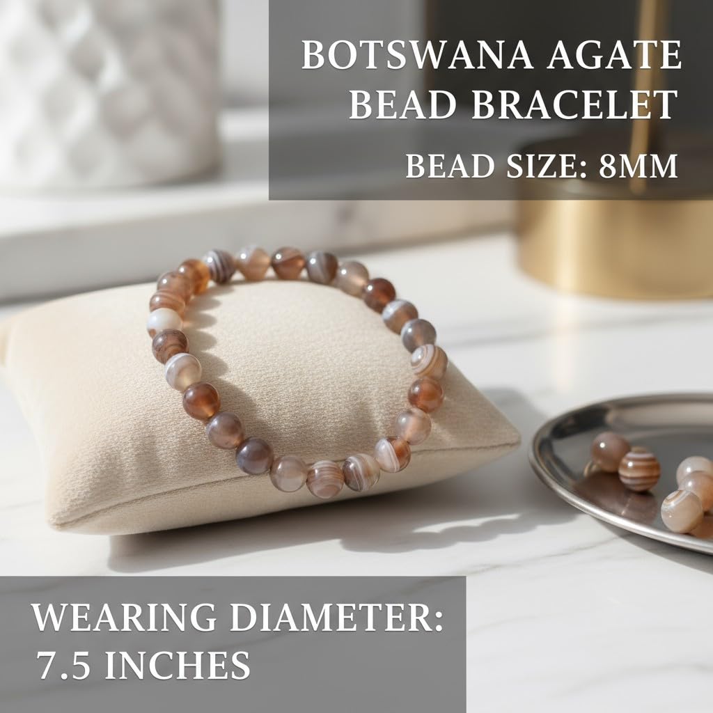 The Vida Handmade AAA+ Quality Crystal Stretch Elastic Bracelet - Nature Gemstone - Jewelry Gift - Holiday Gift - For Women & Men (Botswana Agate)