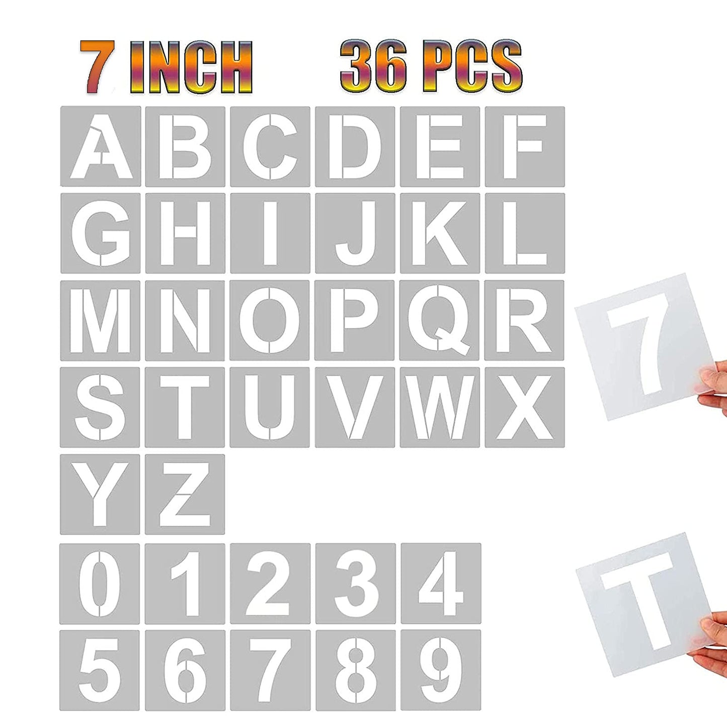 YEAJON 36 Pcs Letter Stencils and Numbers, Alphabet Craft Stencils, Reusable Plastic Stencils for Painting on Wood, Wall, Fabric, Rock, Chalkboard, Signage, DIY School Art Projects (7 Inch)