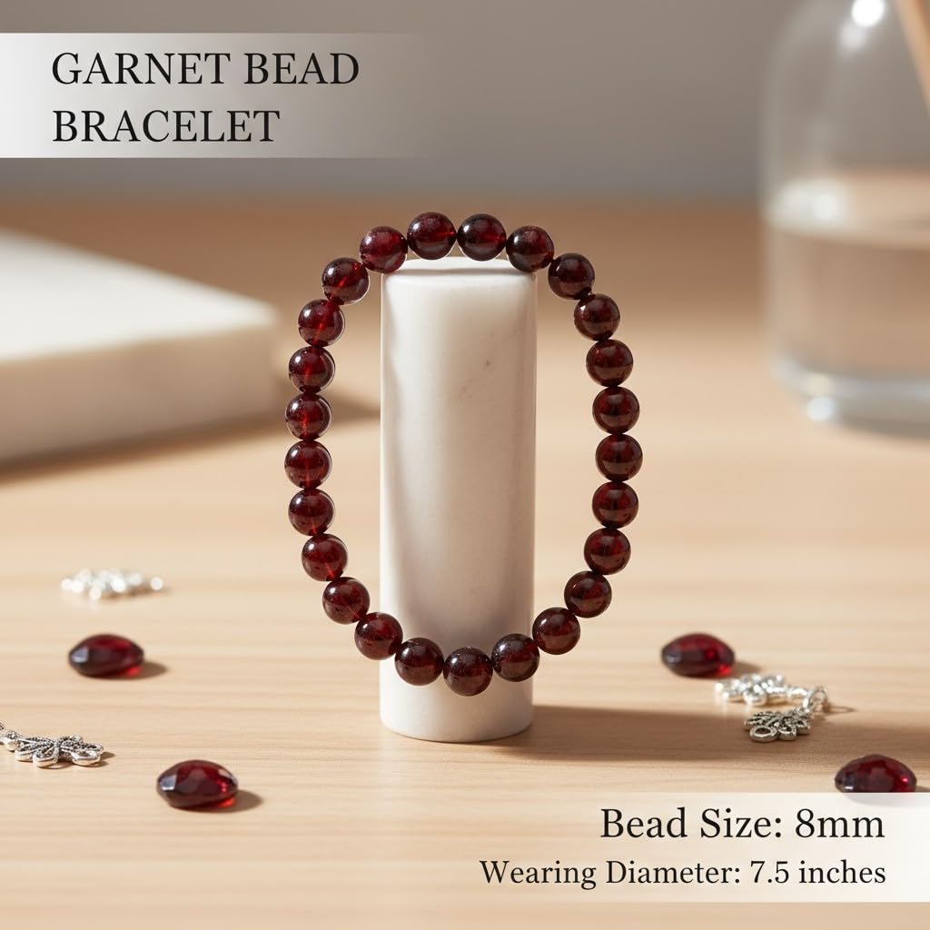 The Vida Handmade AAA+ Quality Crystal Stretch Elastic Bracelet - Nature Gemstone - Jewelry Gift - Holiday Gift - For Women & Men (Garnet)