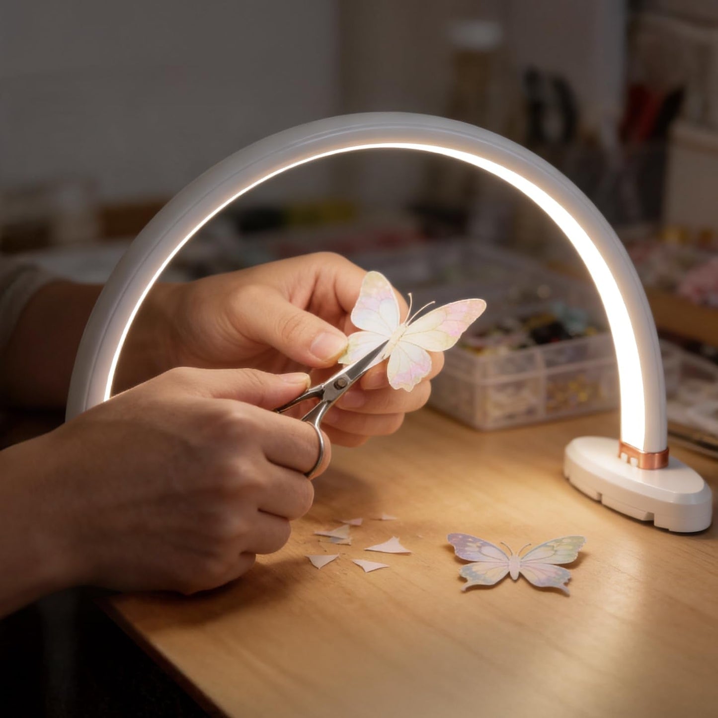 BZJ 16 inch Half Moon Light for Nail Desk Portable Nail Light with Liftable Base Desk Lamp No Flicker & Shadow for Desk Salon Table Use, 3 Color Temperature