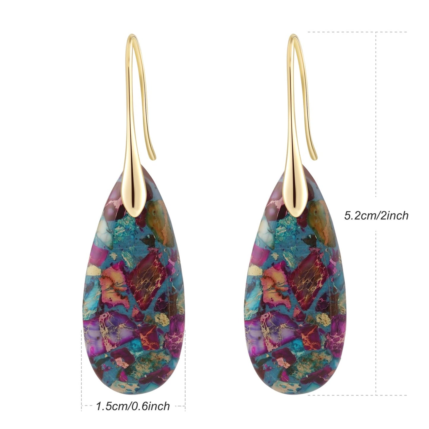 Sriomu Natural Healing Stone Fishhoop Dangle Drop Earrings Statement Gold silver earrings