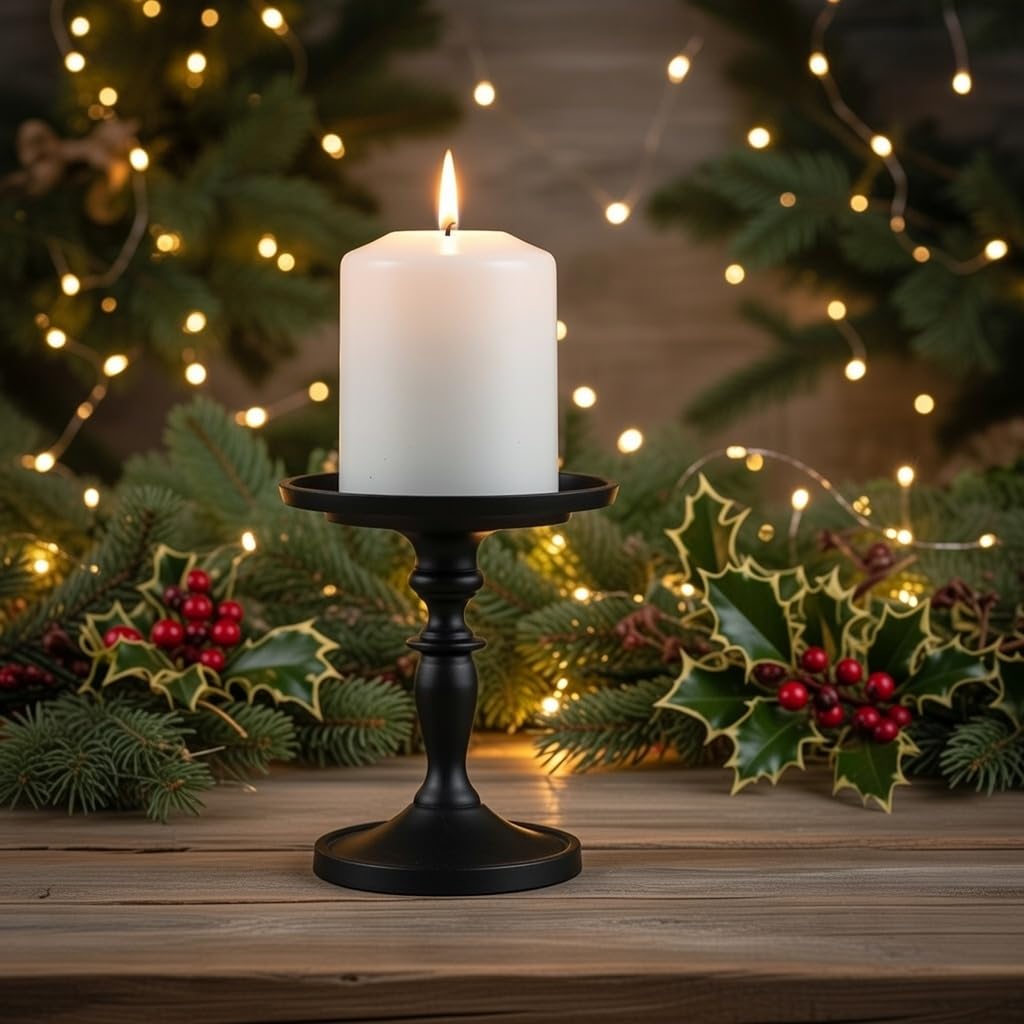 Hosley Set of 2 Black Pillar Holder 4.75 Inch High. Ideal Gift for Wedding Party Special Occasion or as a Candle Holder. W1