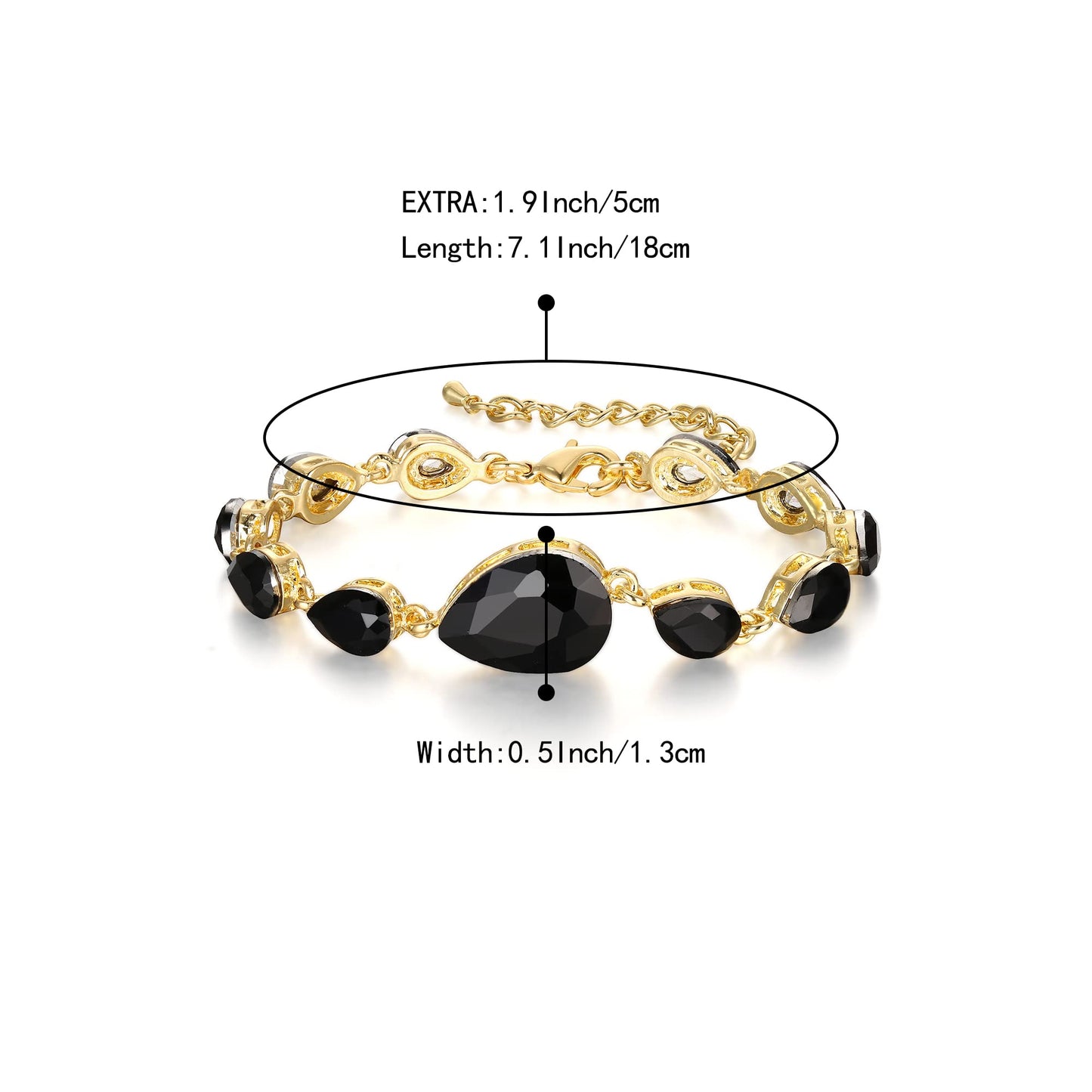 BriLove Wedding Bridal Bracelet for Women Shiny Bling Crystal Multi Teardrop for Party Prom Black