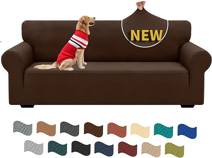 XINEAGE 2026 New 1 Piece Couch Covers for 3 Cushion Couch (79"-91") Stretch Sofa Cover Slipcover Pet Friendly Soft Washable Furniture Protector with Elastic Bottom for Kids,Dog (Sofa, Coffee)